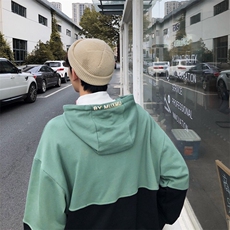 春季拼接情侣外套港风连帽套头卫衣宽松休闲男装W102/，男装卫衣，电商D202
