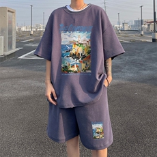 ！2025夏季新款男士华夫格短袖T恤套装学生一套HTZ105P50，男装T恤，电商B220