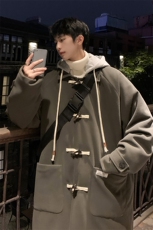 1港风牛角扣加棉呢大衣可拆卸帽大码M-5XL外套男FY8716P138控188，女装短外套，星座226-2