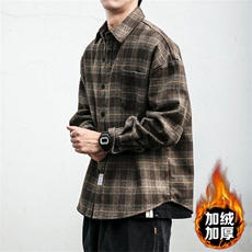 秋冬男女加绒衬衫时尚格子保暖加绒衬衣长袖上衣外套，男装衬衫，星座1013-1