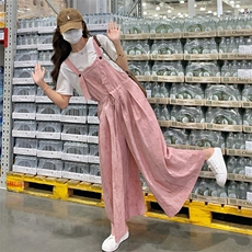 牛仔背带裤裙裤套装女夏季2025新款短袖T恤韩系减龄小个子两件套，女装套装/套裙，2C085