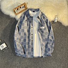 B413-1-DX897秋冬新款格子衬衣外套港风休闲宽松衬衫潮流牛仔衣服，男装工装外套，电商B413-1