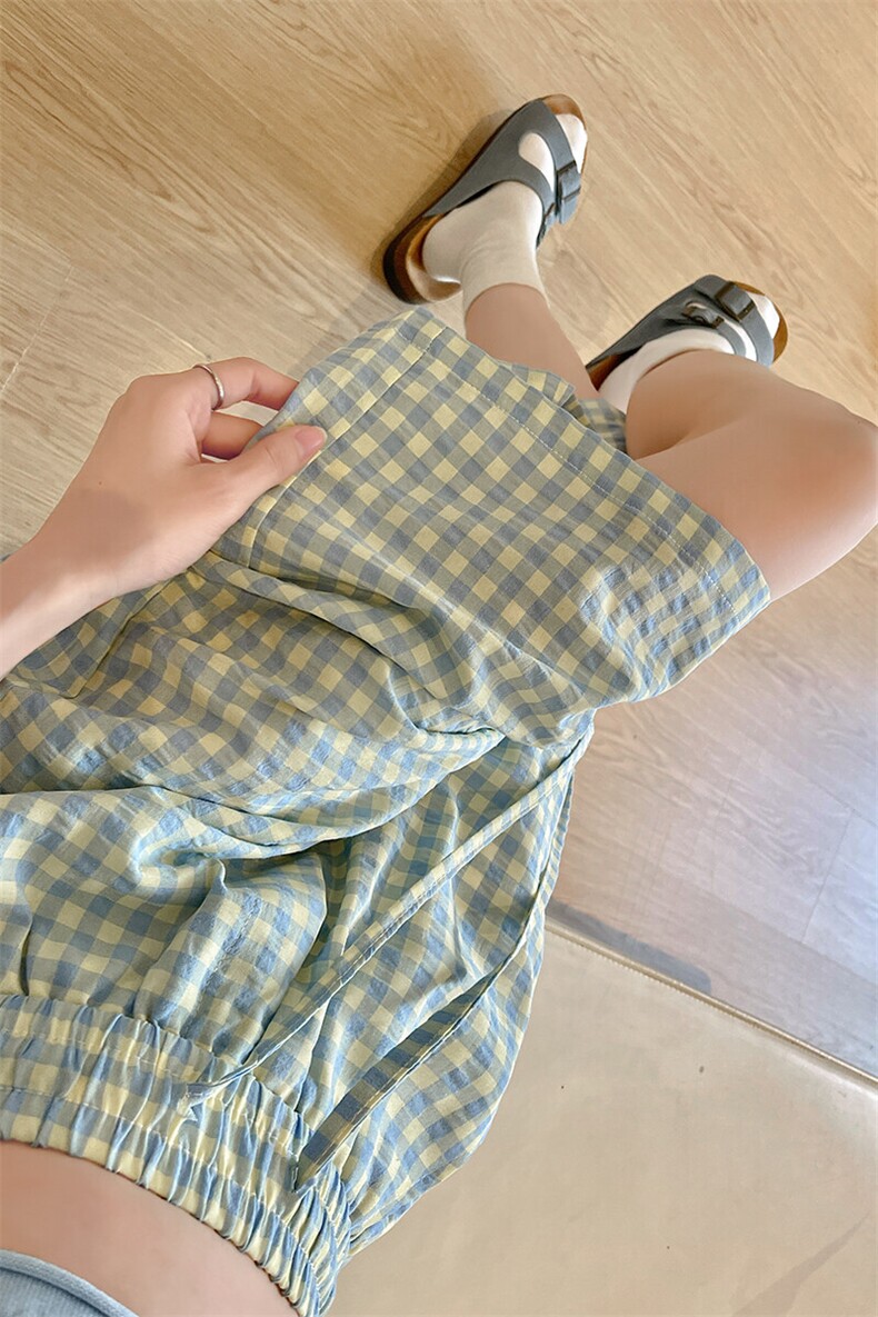 8XL-M美式复古格子休闲五分裤夏季街头风宽松简约直筒短裤DK1538,男装休闲裤,电商D206-1