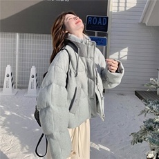 美式复古立领短款羽绒服女2025冬季新款时尚面包服白鸭绒保暖外套，女装羽绒服，2C159