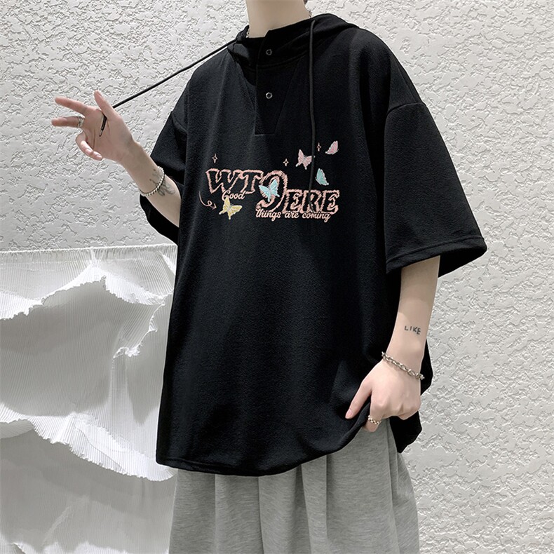 LD54443-P45NASA连帽短袖t恤男大码胖子带帽五分袖中袖,男装T恤,电商A040