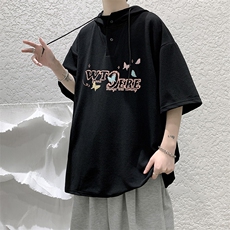 LD54443-P45NASA连帽短袖t恤男大码胖子带帽五分袖中袖，男装T恤，电商A040