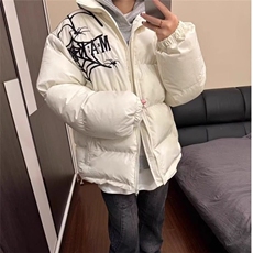 美式高街蜘蛛网刺绣字母棉服棉衣冬季加厚男女宽松面包服潮外套，男装棉衣，星座506A