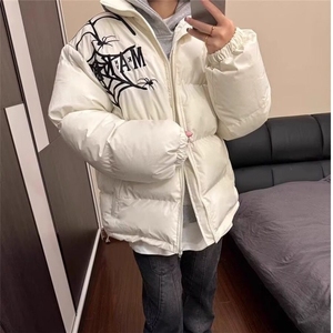 美式高街蜘蛛网刺绣字母棉服棉衣冬季加厚男女宽松面包服潮外套图片