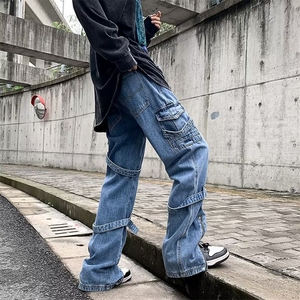 牛仔裤男春季水洗复古做旧裤子潮牌ins美式高街宽松直筒裤子图片