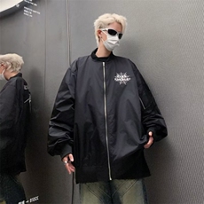 秋款男立领夹克衫工装口袋蜘蛛网字母印花冲锋衣外套M1062-P65，男装夹克，星座1109-3