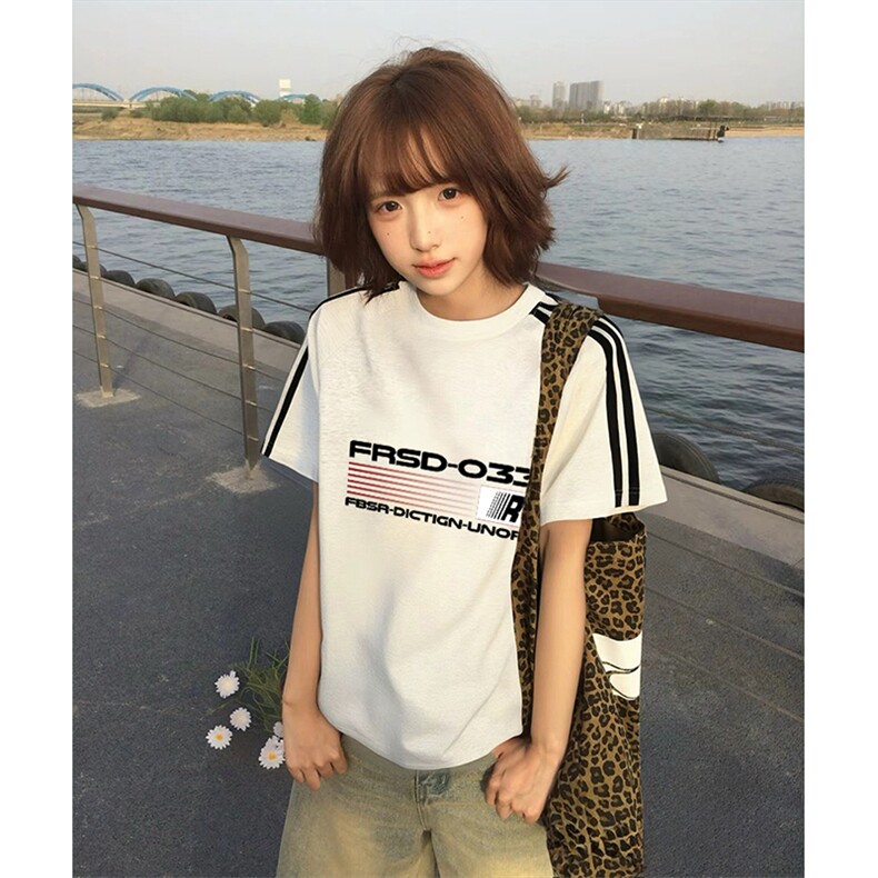 抖音得物高品质二开240克宽松纯棉美式潮牌三条杠织带短袖T恤，男装T恤，电商A486-1