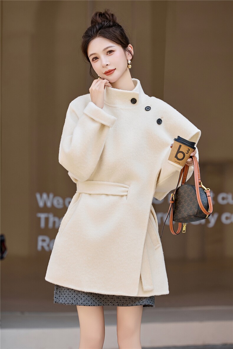 现货网红同款2025年冬季新款时尚休闲双面绵羊毛毛呢大衣外套女,女装双面呢大衣,琦鑫阁（原依鑫阁）
