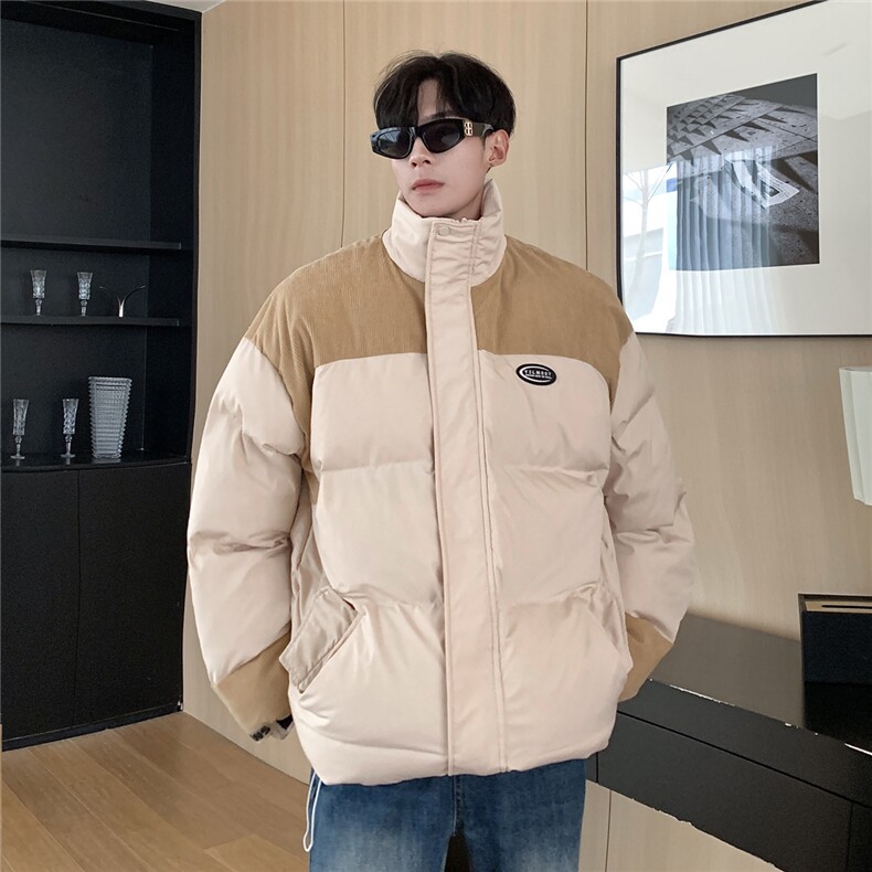 港风立领灯芯绒拼接撞色棉衣男成分：聚酯纤维8718P128控168，男装棉衣，星座227-7