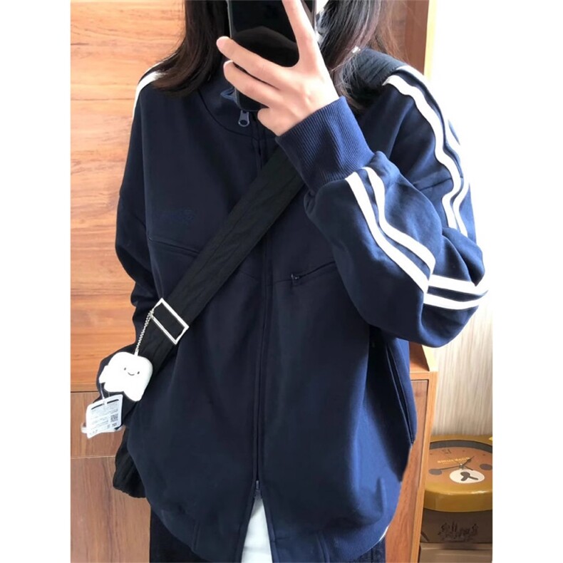 F240119-P88潮牌拉链立领卫衣女春秋款开衫情侣双杆拼接外套，女装短外套，星座617A-2