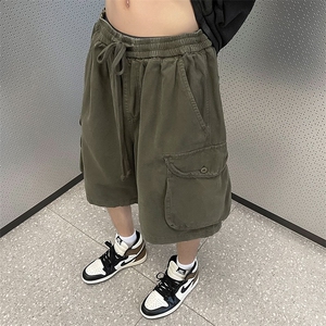 日系军绿色工装短裤男夏季机能复古大口袋宽松休闲五分裤 KE115图片