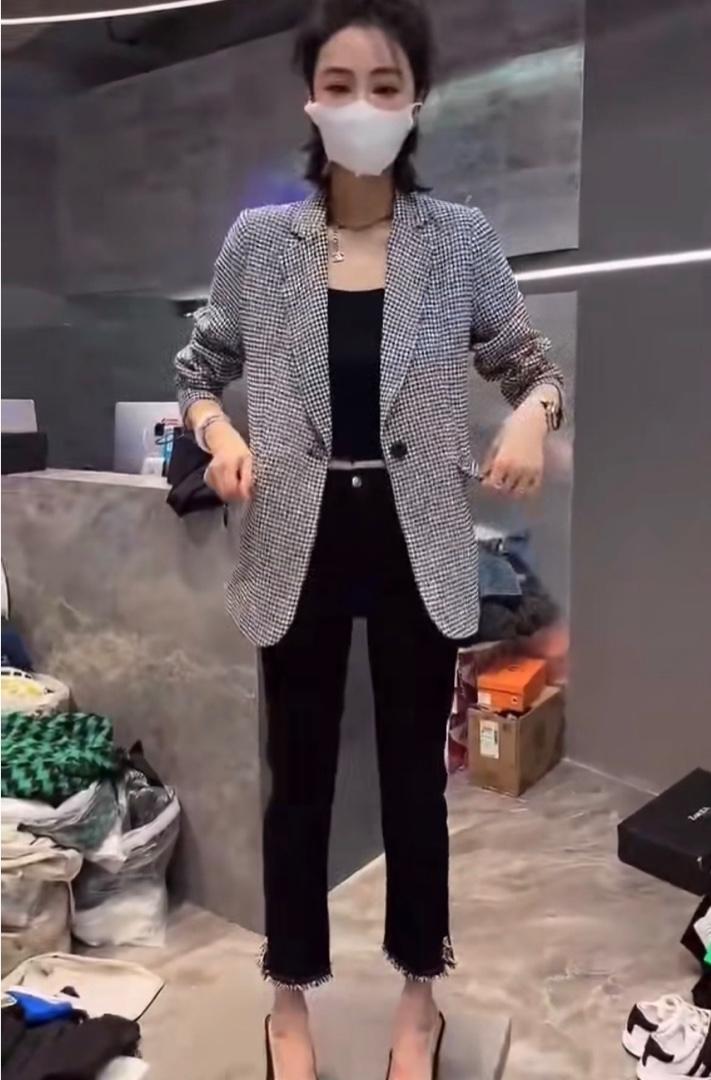 2022秋季新款英伦风气质减龄千鸟格西装外套,女装西装,L·H·X