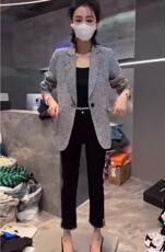 2022秋季新款英伦风气质减龄千鸟格西装外套，女装西装，L·H·X