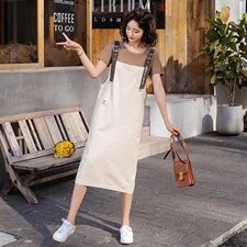 洋气背带裙套装女夏季2024新款女装时尚显瘦两件套连衣裙减龄套裙，女装套装/套裙，慧尚依恋
