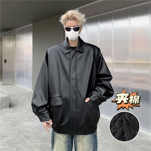 DM8026-夹棉P78秋冬季新款重磅复古夹棉潮牌痞帅机车皮衣男装外套图片
