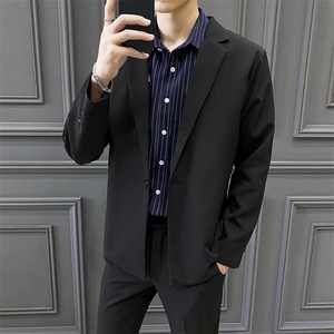 休闲西服外套男春秋韩版修身礼服商务黑色小西服 Y73 无装饰图片