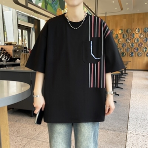25173-特P40 夏季休闲时尚T恤男短袖打底衫青少年潮牌拼接短袖T恤图片