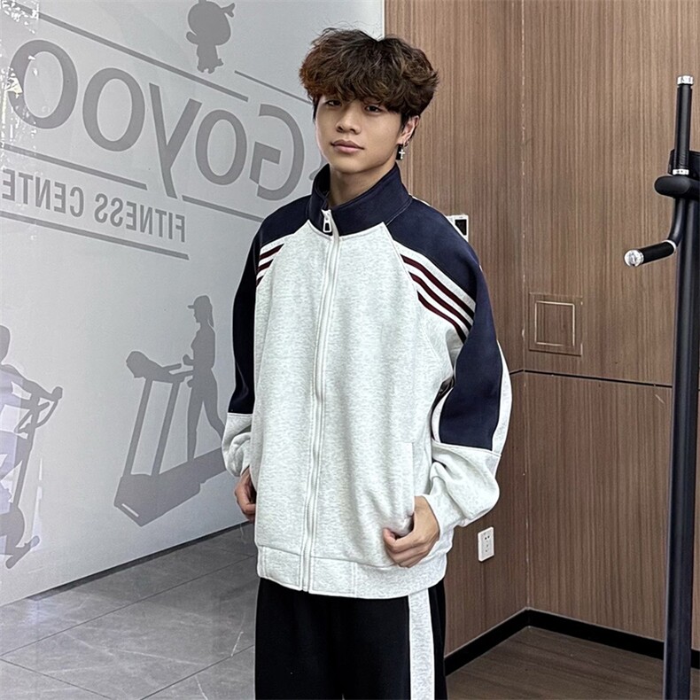 抖音得物高品质美式高街重磅结构织带拼接撞色立领卫衣外套CM41，女装短外套，电商A486-1