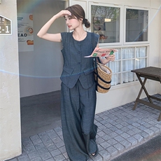 高级感西装马甲阔腿裤套装女2025夏季新款韩版宽松休闲显瘦两件套，女装套装/套裙，2C110