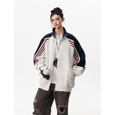 抖音得物高品质美式高街重磅结构织带拼接撞色立领卫衣外套CM41，男装卫衣，电商A486-1