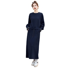 韩版假两件运动风卫衣套装女2025春秋时尚休闲洋气显瘦长裙两件套，女装套装/套裙，姿衣坊