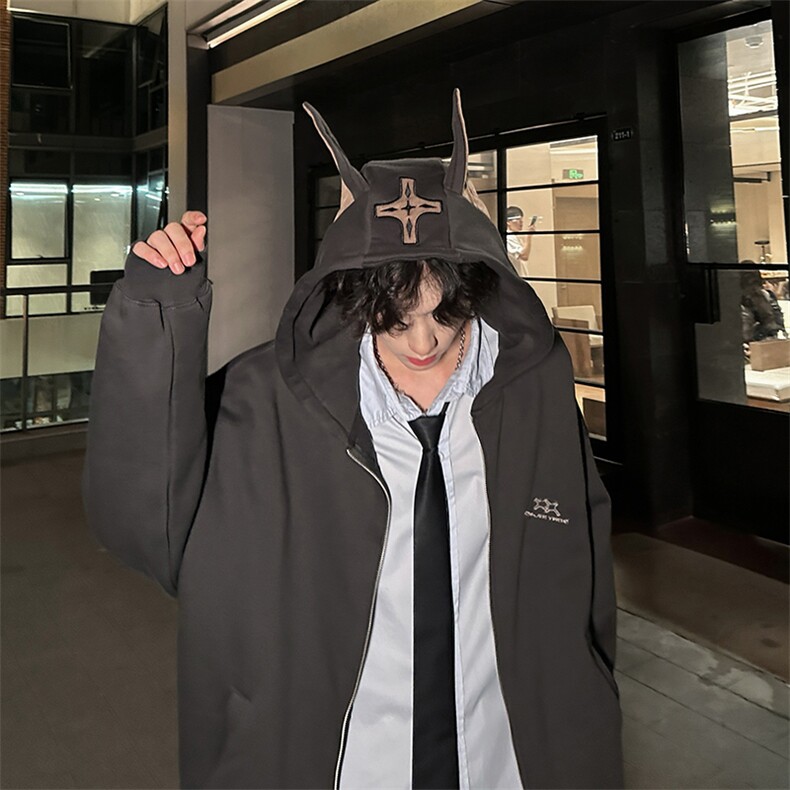 杜宾犬连帽开衫卫衣男款春秋季美式重磅潮牌cleanfit情侣夹克外套,男装卫衣,电商A210A