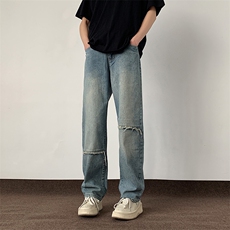 美式设计感双色休闲牛仔裤男款春夏季高街宽松直筒长裤D995/p58，男装牛仔裤，电商B381-2
