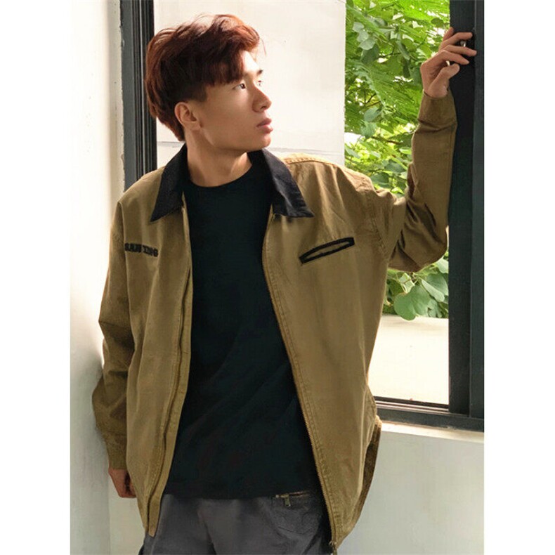 翻领刺绣夹克男秋季新款重磅克高密双经斜棉工装外套男JF201，男装夹克，星座1116A（原606A-3）