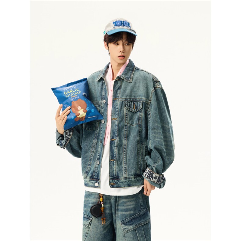 复古水洗牛仔外套美式休闲袖口花纹秋季JK0407-P75,男装工装外套,星座308B-2