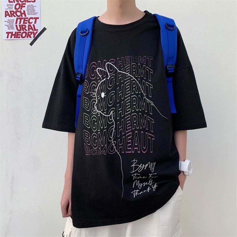 卡通抽象猫宽松印花夏季ins短袖t恤潮流百搭港风半袖潮T234-P25,男装T恤,星座512-2