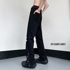 2026新款美式高街宽松拉链排扣破洞大码休闲九分长裤货号K642，男装休闲裤，电商A063