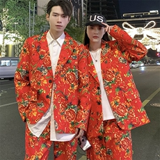 R1情侣休闲大码西装套装男女东北大花新中式西服团队婚庆表演出，男装西服套装，星座115A(原星座507）