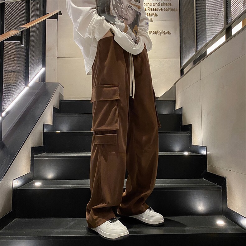 灯芯绒工装裤男秋冬季潮牌阔腿休闲长裤直筒宽松裤男款K0293-P40图片
