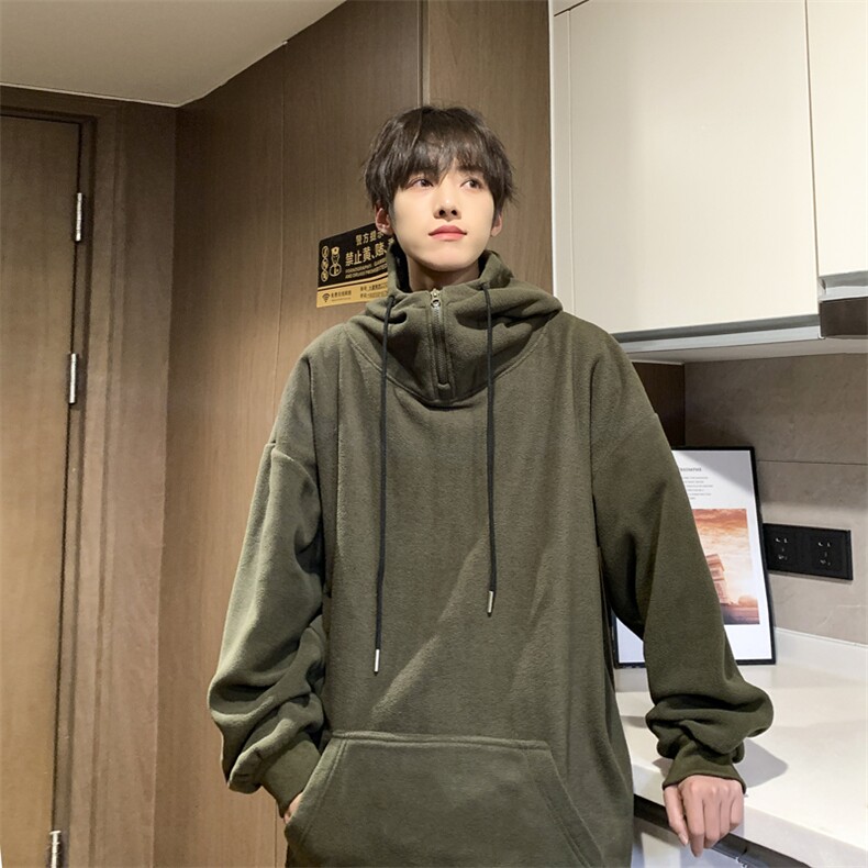 复古摇粒绒连帽衫男宽松休闲保暖工装套头卫衣情侣外套HU7-P55,男装卫衣,星座715-4