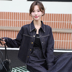 现货气质显瘦女装高级感24年新款秋季高端欧货牛仔喇叭腿裤两件套，女装套装/套裙，美拉德工厂直营店