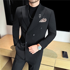 高级感~抗皱免烫~珠边高档双排扣西装两件套西服LJT8066-P235，男装西服套装，电商A213