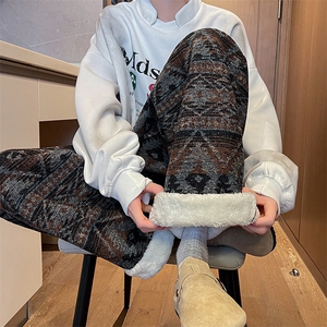 8XL-M羊羔绒裤子男冬季加绒加厚民族风重磅针织棉裤大码KZ023P78图片