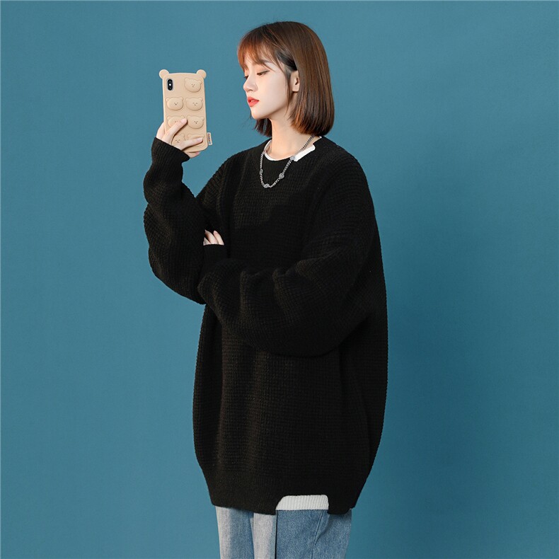 冬季宽松针织衫厚假两件网格纹套头毛衣Q309-P75，男装针织衫/毛衣，星座617A-6（原A405-1）