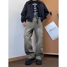 xz905-Z045#P65-（控98）美式高街宽松阔腿牛仔裤，男装牛仔裤，星座905