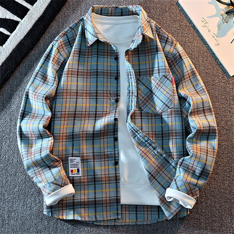 9902-P26元主推格子潮流百搭个性彩标设计时尚休闲男款衬衫,男装衬衫,星座1706
