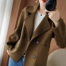时尚高端双面羊绒大衣女短款双排扣上衣早春新款羊毛呢外套外搭，女装双面呢大衣，众策羊绒