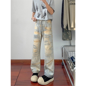 B221 美式ins高街暗黑宽松直筒3D印花牛仔裤LK25441-特P50控88图片