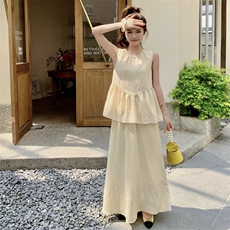 清冷感禅意新中式仿天丝珍珠领无袖背心裙2件套8811-P125-K175，女装连衣裙，2C317A