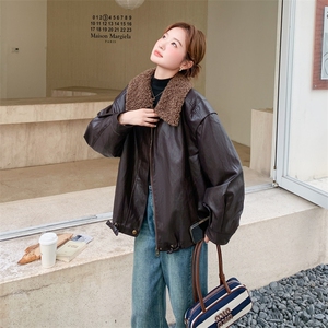 黑色短款PU皮衣外套女秋季美式痞帅机车夹克oversize翻领棒球服图片