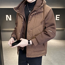 冬季新款卫衣袖假两件连帽羽绒服男短款保暖羽绒外套Y6758-P220，男装羽绒服，电商A239