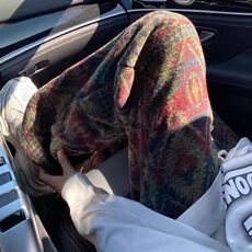 复古民族风针织裤子男款秋季垂感直筒卫裤美式复古脏脏阔腿休闲裤，男装休闲裤，星座506A